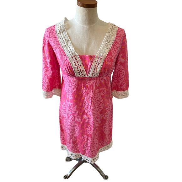 Lilly Pulitzer Pink Pineapple Elbow Length Linen Dress 2 - Picture 1 of 7